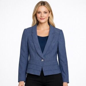 WHITE HOUSE BLACK MARKET Blue Textured Button Blazer Women Size 10